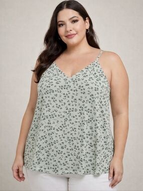 Gilli Sage Green Floral Tank Top 1X | Criss Cross Back Boho Flowy Cami Plus Size